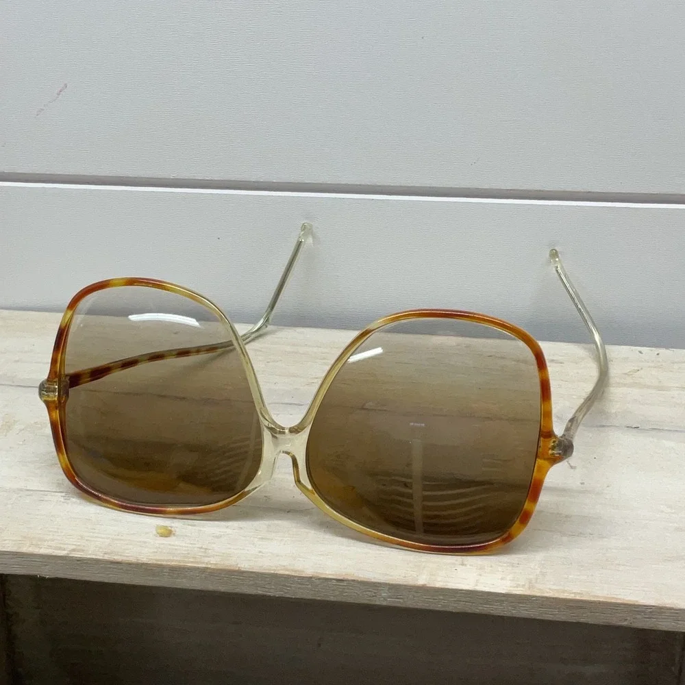 Vintage Piave Italy Oversized 70s Sunglasses Tortoise Butterfly Clear Frames
